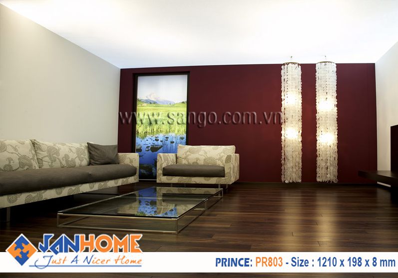 Thi công sàn gỗ Prince PR803 phòng khách không gian hiện đại